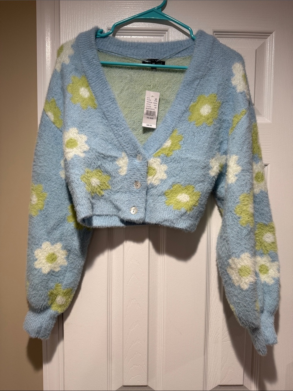 Kendall & Kylie Light Blue Floral Cropped Cardigan Sweater